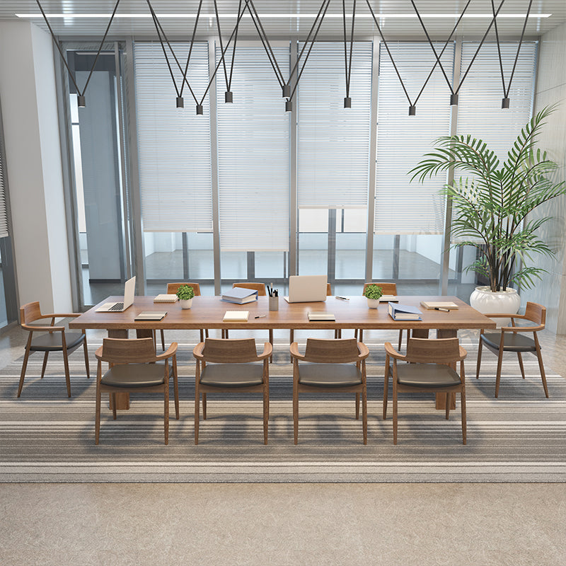 Modern Solid Wood Writing Desk Rectangular Writing Desk in Brown