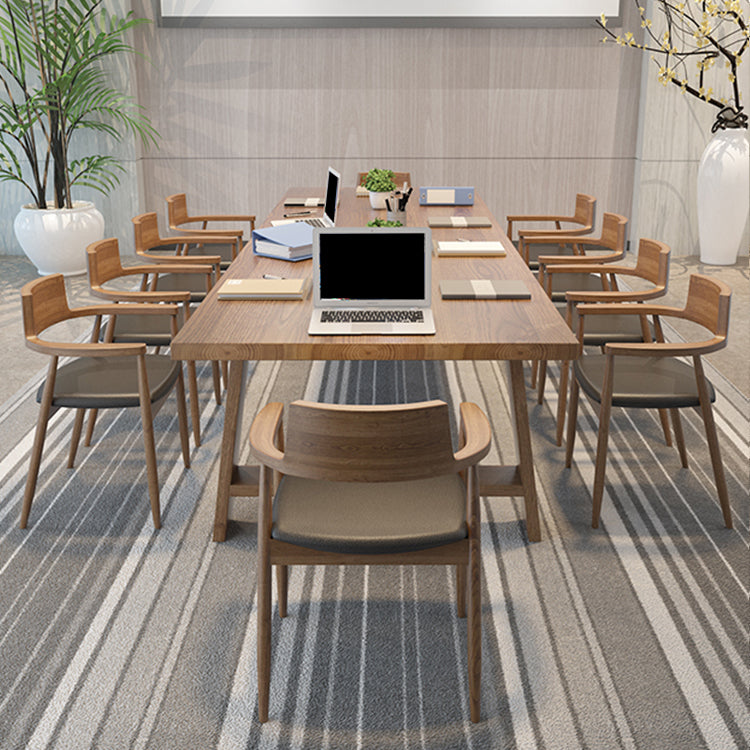 Modern Solid Wood Writing Desk Rectangular Writing Desk in Brown