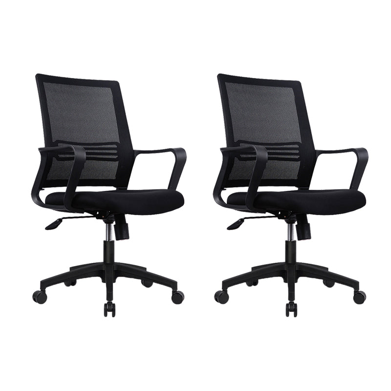 Contemporary Fabric Swivel Chair High-Back Arm Office Chair in Black