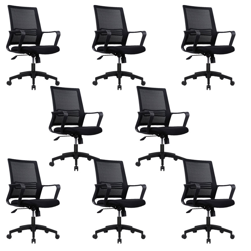 Contemporary Fabric Swivel Chair High-Back Arm Office Chair in Black