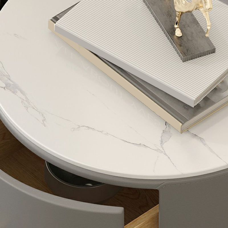 Glam Stone Top Nightstand 20 Inch H 2-drawer Faux Leather Night Table