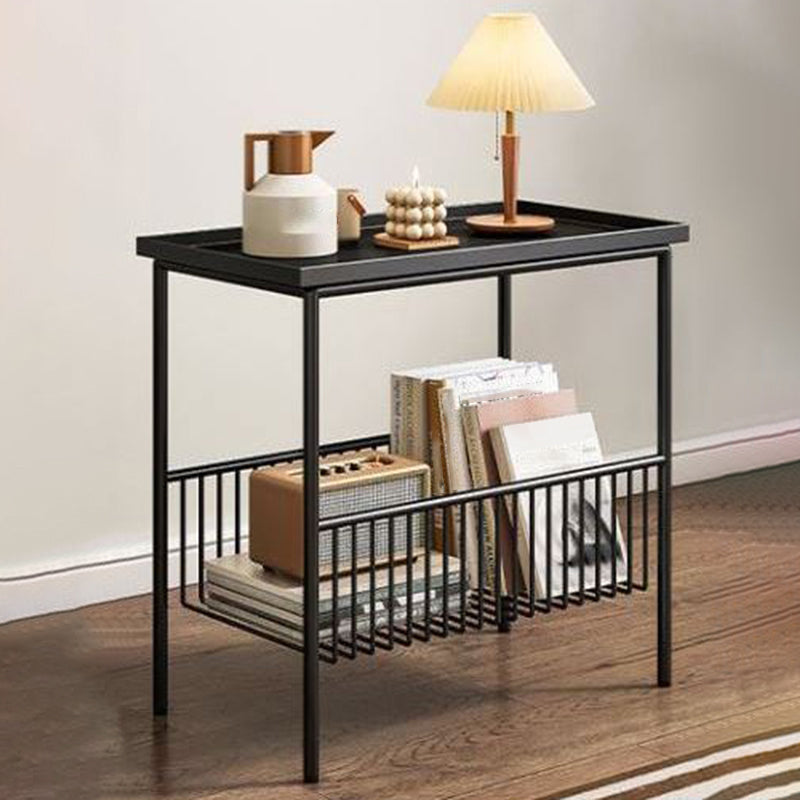 Metal Bed Nightstand Modern Open Storage Shelf Included Night Table with Legs
