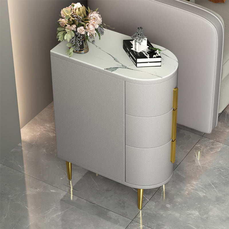 24 Inch H Glam Night Table Stone Top 3-Drawer Storage Legs Included Nightstand