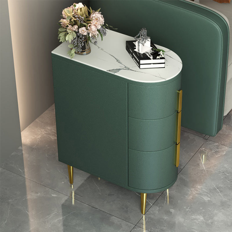 24 Inch H Glam Night Table Stone Top 3-Drawer Storage Legs Included Nightstand