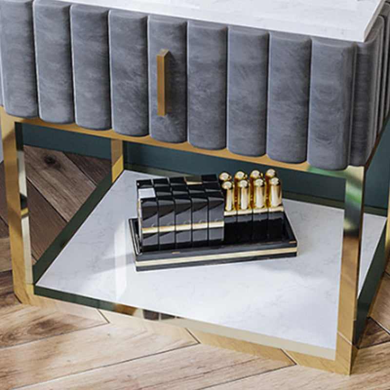 Modern 20 Inch H Bed Nightstand Stone Top 1-Drawer Shelf Included Night Table