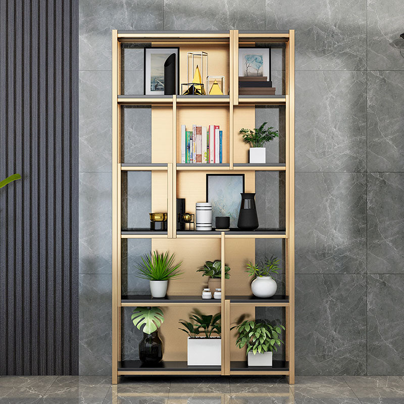 Modern Metal Bookshelf Etagere Open Shelf Bookcase in Burnish