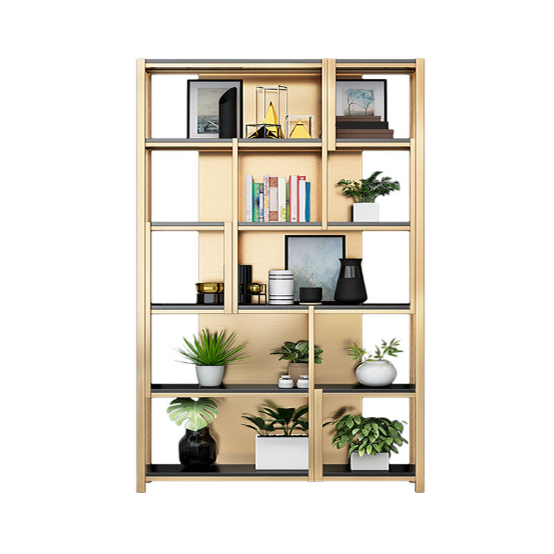 Modern Metal Bookshelf Etagere Open Shelf Bookcase in Burnish