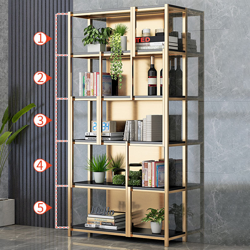 Modern Metal Bookshelf Etagere Open Shelf Bookcase in Burnish