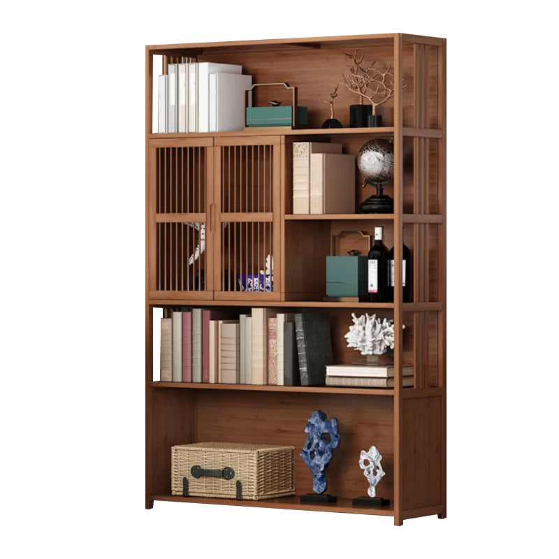 Modern Bamboo Bookshelf Brown Closed Back Shelf Bookcase With Cabinets