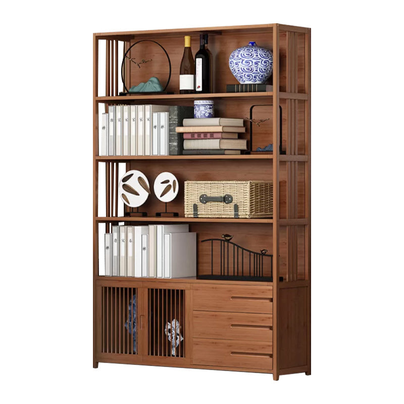 Modern Bamboo Bookshelf Brown Closed Back Shelf Bookcase With Cabinets