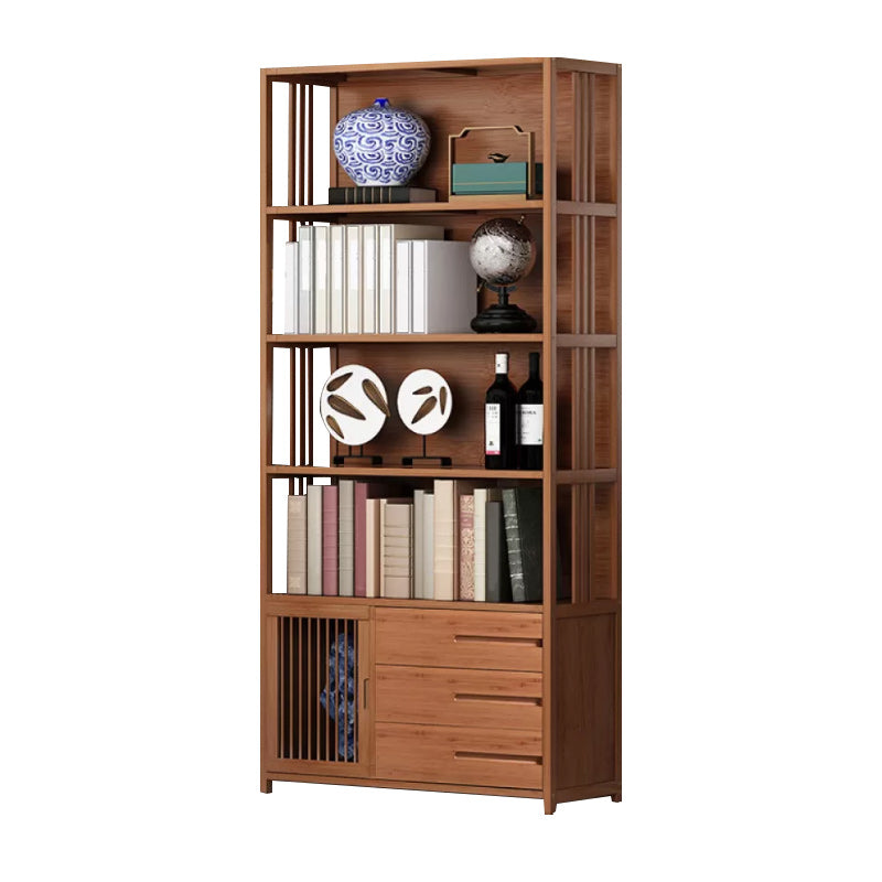 Modern Bamboo Bookshelf Brown Closed Back Shelf Bookcase With Cabinets