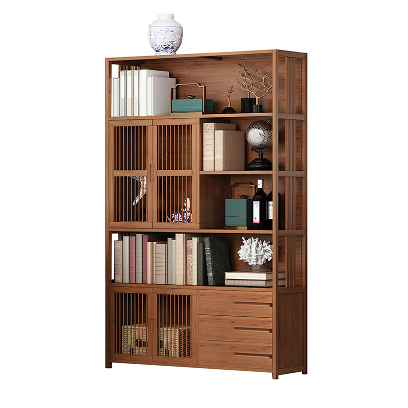 Modern Bamboo Bookshelf Brown Closed Back Shelf Bookcase With Cabinets