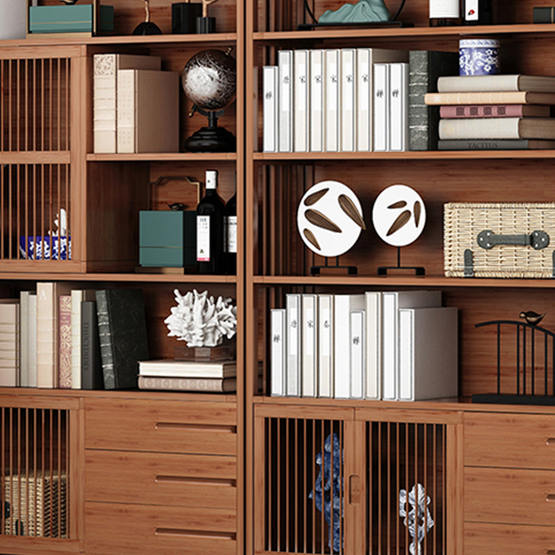 Modern Bamboo Bookshelf Brown Closed Back Shelf Bookcase With Cabinets