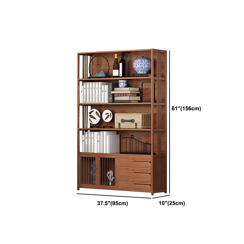 Modern Bamboo Bookshelf Brown Closed Back Shelf Bookcase With Cabinets