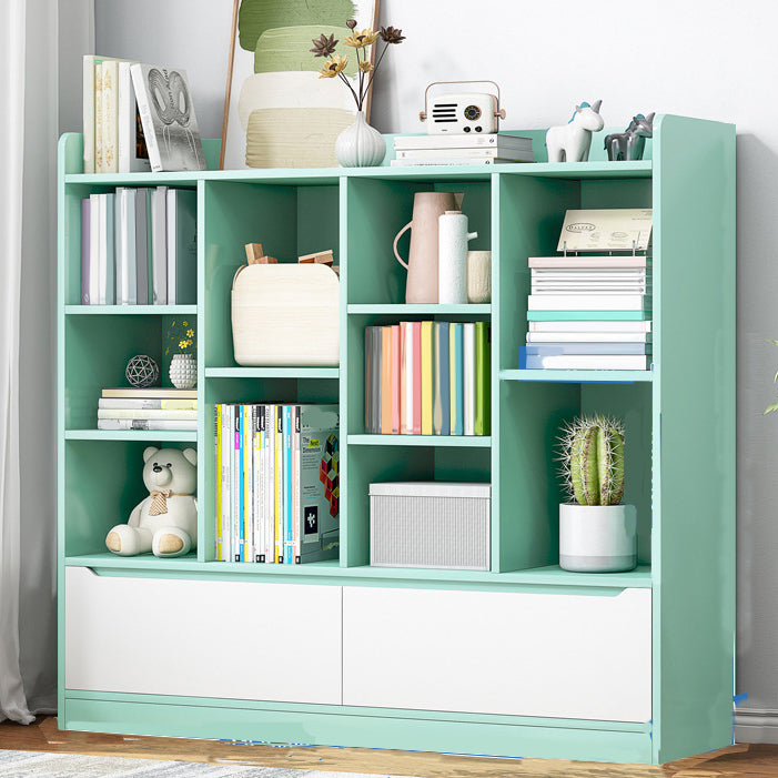 Wooden Bookcase 8" D Closed Back Bookshelf with Doors for Living Room