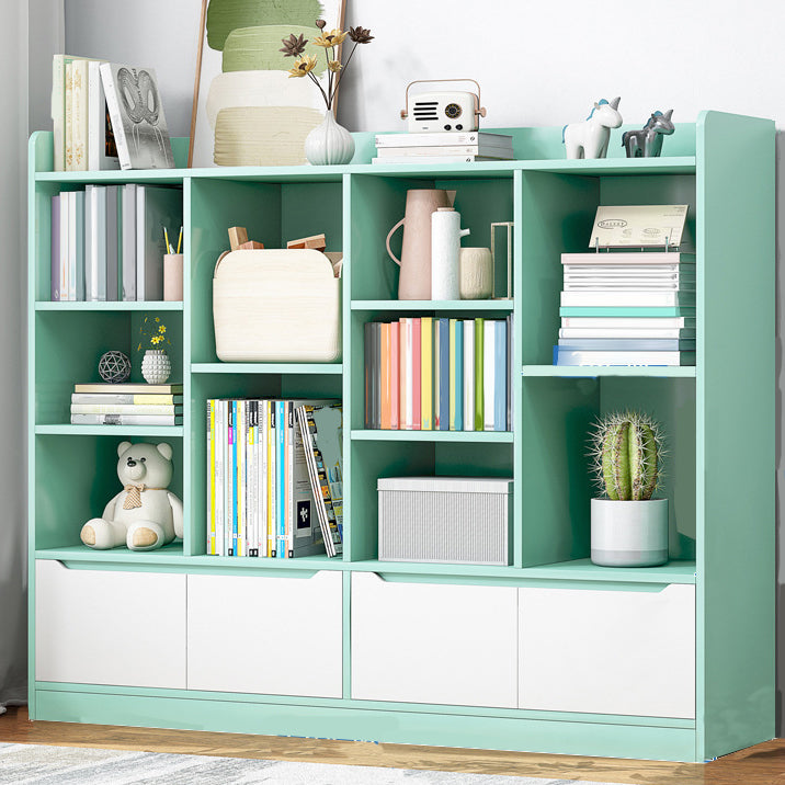 Wooden Bookcase 8" D Closed Back Bookshelf with Doors for Living Room