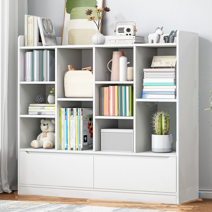 Wooden Bookcase 8" D Closed Back Bookshelf with Doors for Living Room