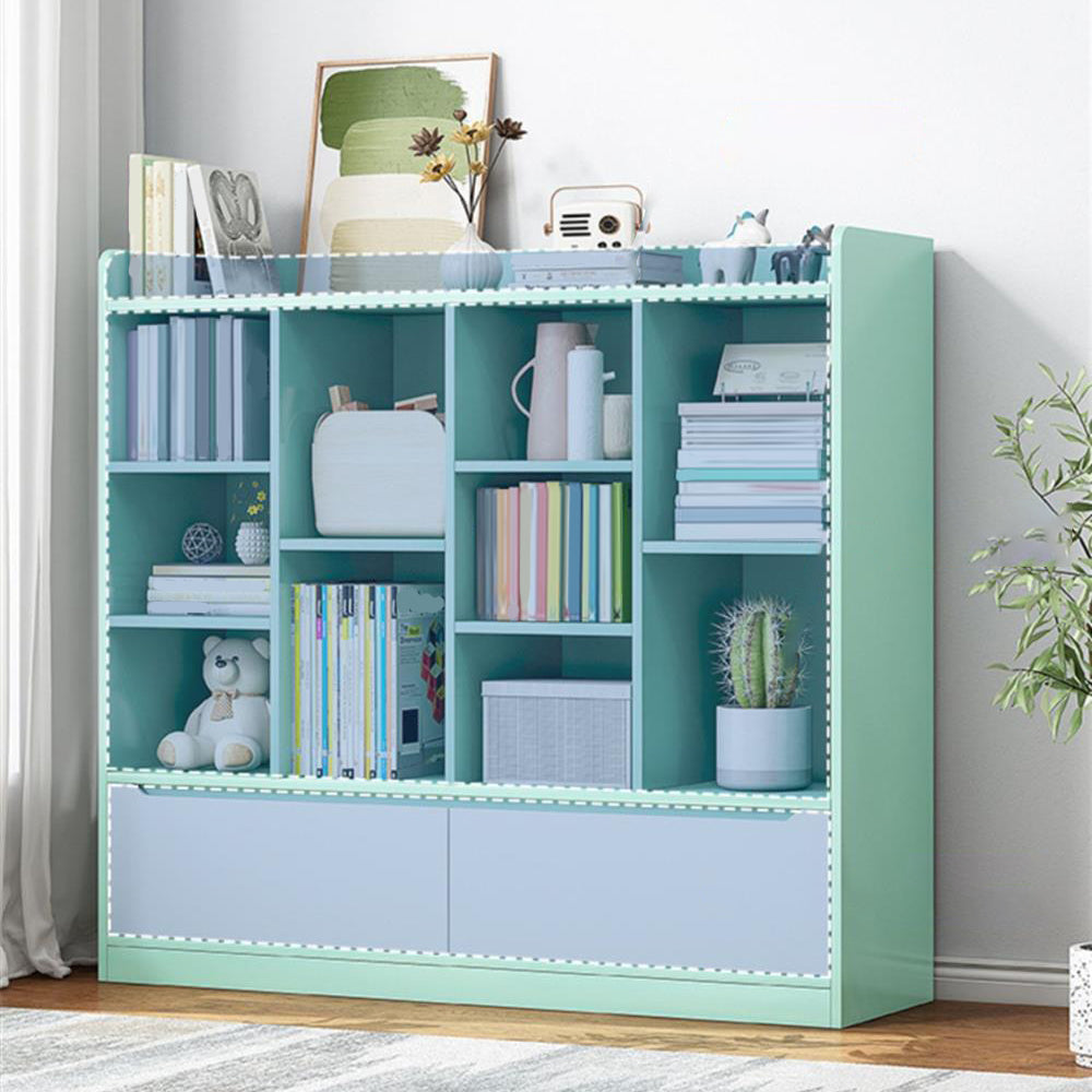 Wooden Bookcase 8" D Closed Back Bookshelf with Doors for Living Room