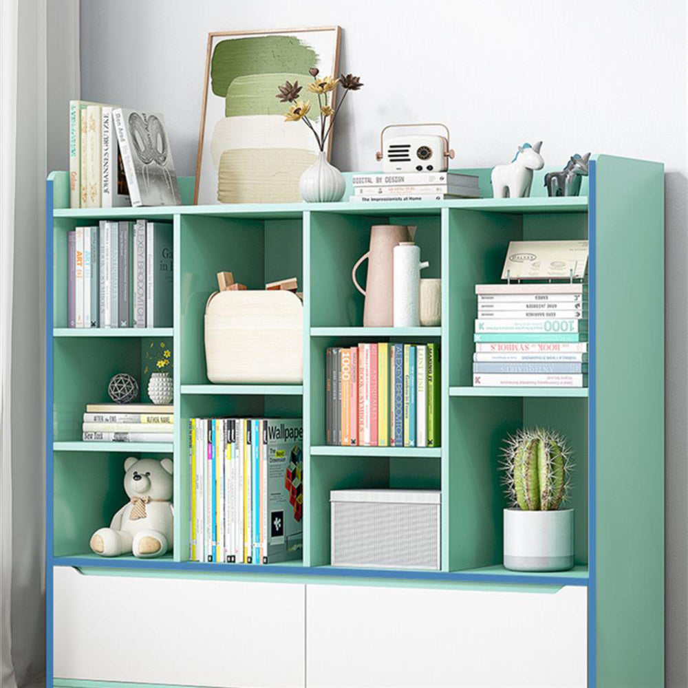 Wooden Bookcase 8" D Closed Back Bookshelf with Doors for Living Room