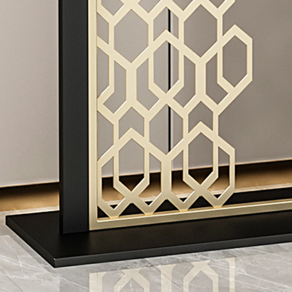 Glam Console Table with Rectangle Stone Top and Black Base for Hall
