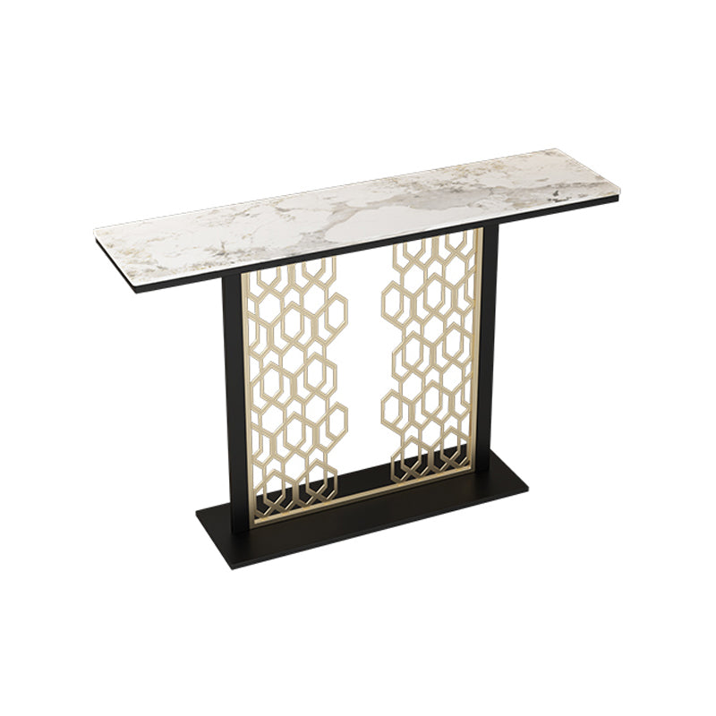 Glam Console Table with Rectangle Stone Top and Black Base for Hall