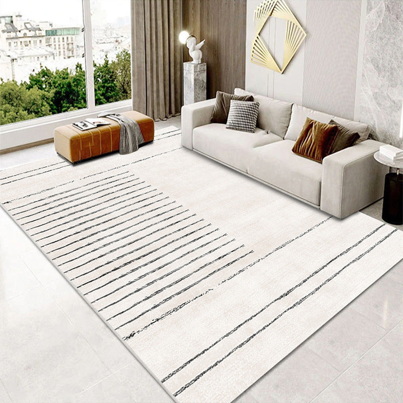 Light Grey Casual Rug Polyester Striped Indoor Rug Washable Rug for Home Decor