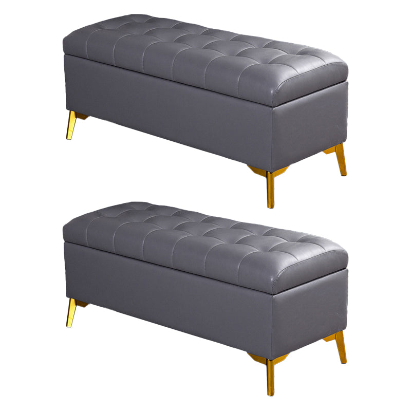 Glam Pouf Ottoman PU Leather Upholstered Solid Color Tufted Square Ottoman with Storage