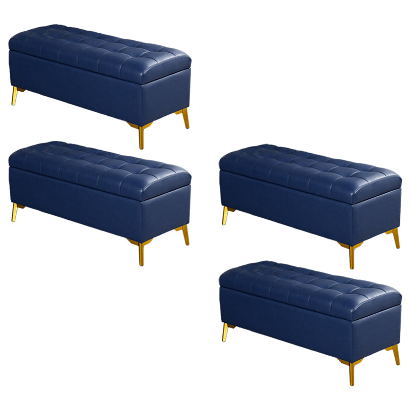 Glam Pouf Ottoman PU Leather Upholstered Solid Color Tufted Square Ottoman with Storage