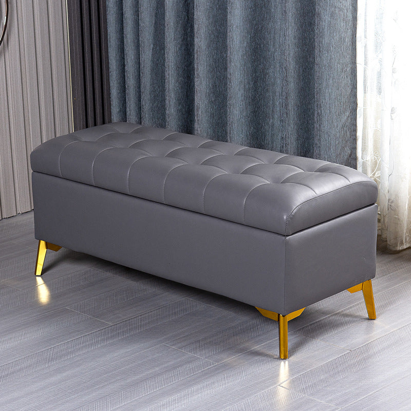 Glam Pouf Ottoman PU Leather Upholstered Solid Color Tufted Square Ottoman with Storage
