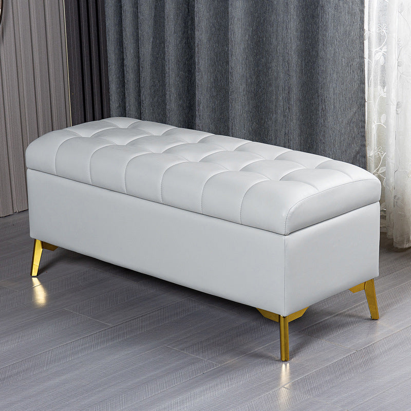 Glam Pouf Ottoman PU Leather Upholstered Solid Color Tufted Square Ottoman with Storage
