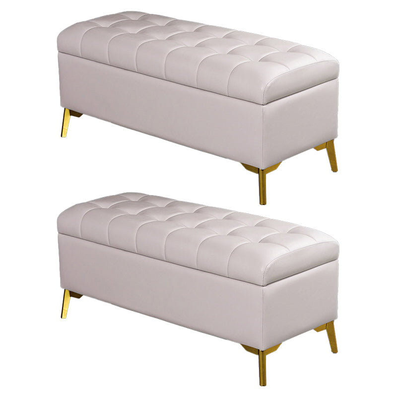 Glam Pouf Ottoman PU Leather Upholstered Solid Color Tufted Square Ottoman with Storage