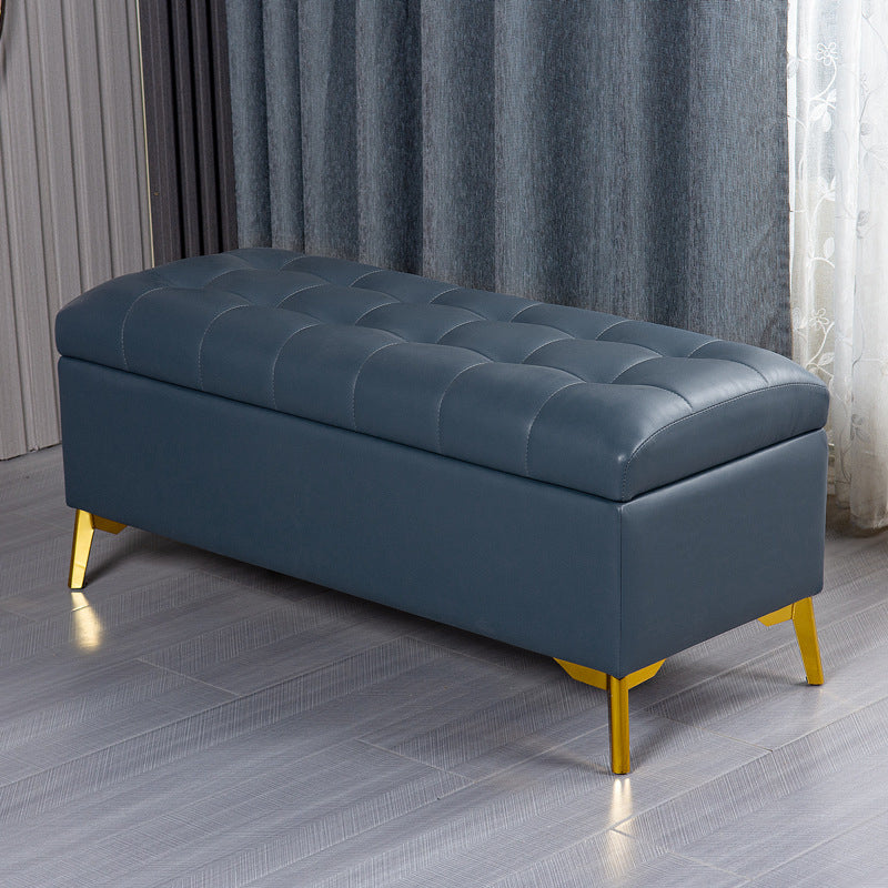 Glam Pouf Ottoman PU Leather Upholstered Solid Color Tufted Square Ottoman with Storage