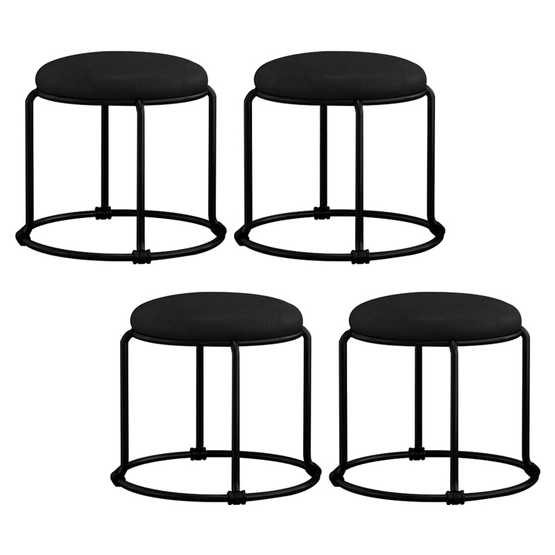 Contemporary Ottoman Fabric Upholstered Metal Frame Solid Color Round Ottoman