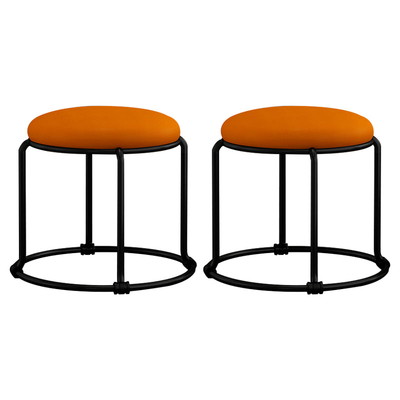 Contemporary Ottoman Fabric Upholstered Metal Frame Solid Color Round Ottoman