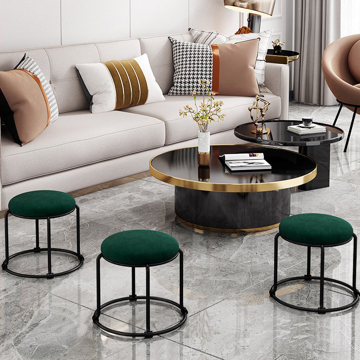 Contemporary Ottoman Fabric Upholstered Metal Frame Solid Color Round Ottoman