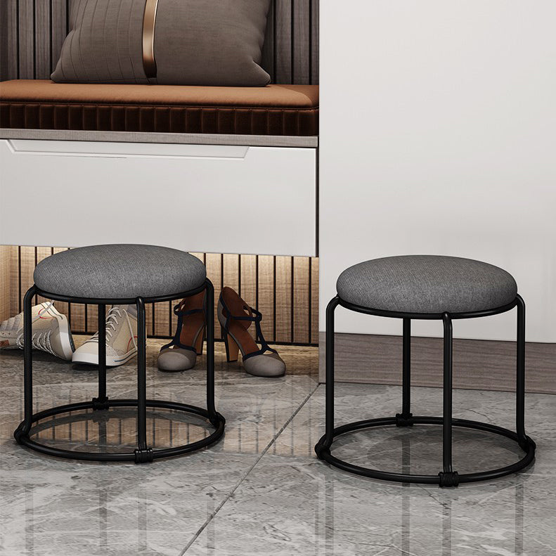 Contemporary Ottoman Fabric Upholstered Metal Frame Solid Color Round Ottoman