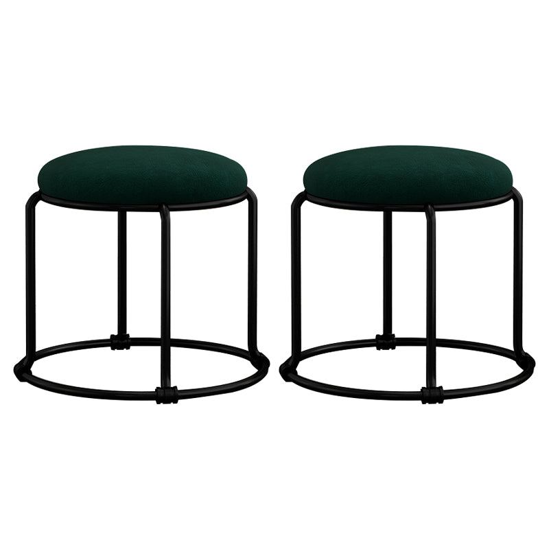 Contemporary Ottoman Fabric Upholstered Metal Frame Solid Color Round Ottoman