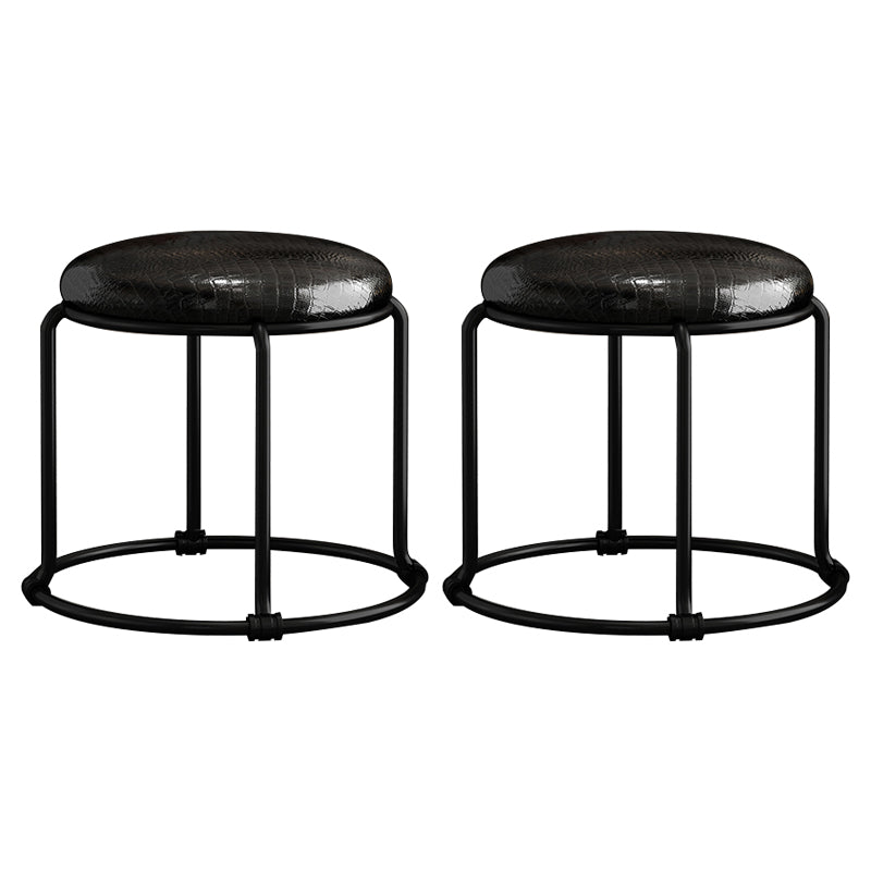 Contemporary Ottoman Fabric Upholstered Metal Frame Solid Color Round Ottoman