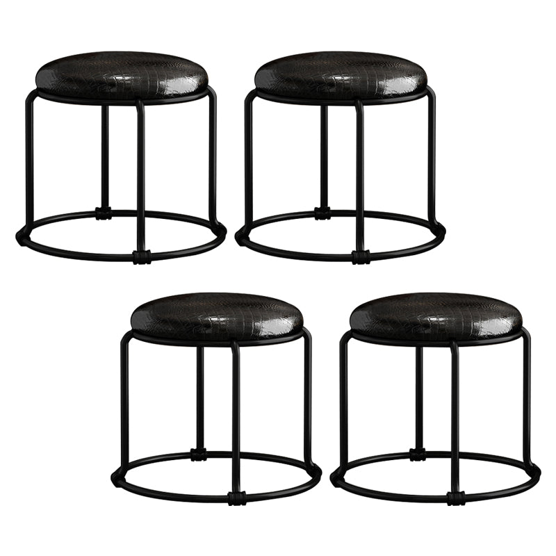 Contemporary Ottoman Fabric Upholstered Metal Frame Solid Color Round Ottoman