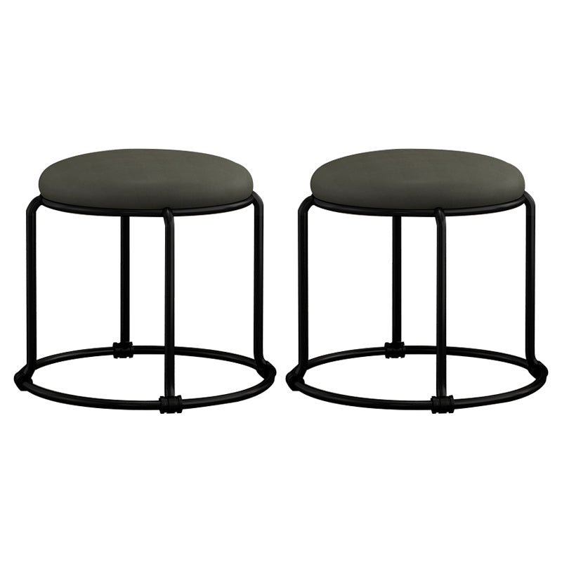 Contemporary Ottoman Fabric Upholstered Metal Frame Solid Color Round Ottoman