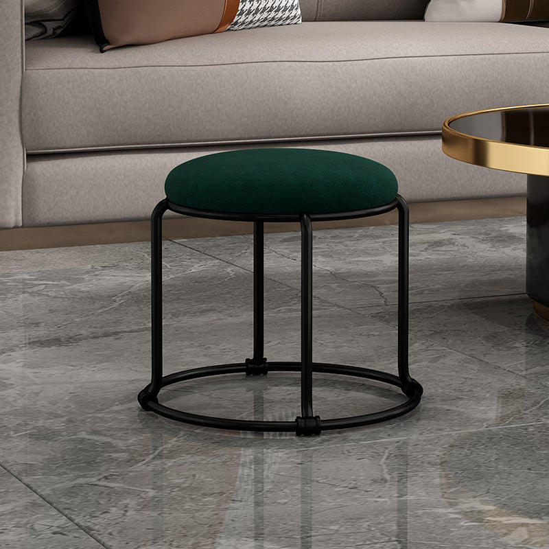 Contemporary Ottoman Fabric Upholstered Metal Frame Solid Color Round Ottoman