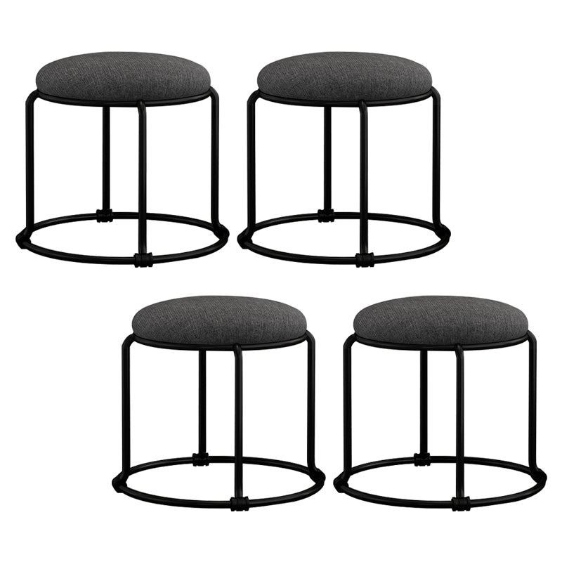 Contemporary Ottoman Fabric Upholstered Metal Frame Solid Color Round Ottoman