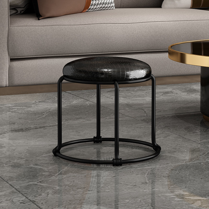 Contemporary Ottoman Fabric Upholstered Metal Frame Solid Color Round Ottoman