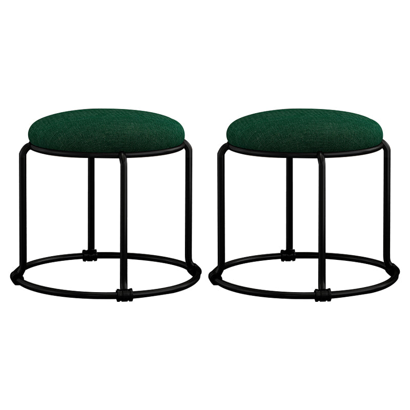 Contemporary Ottoman Fabric Upholstered Metal Frame Solid Color Round Ottoman