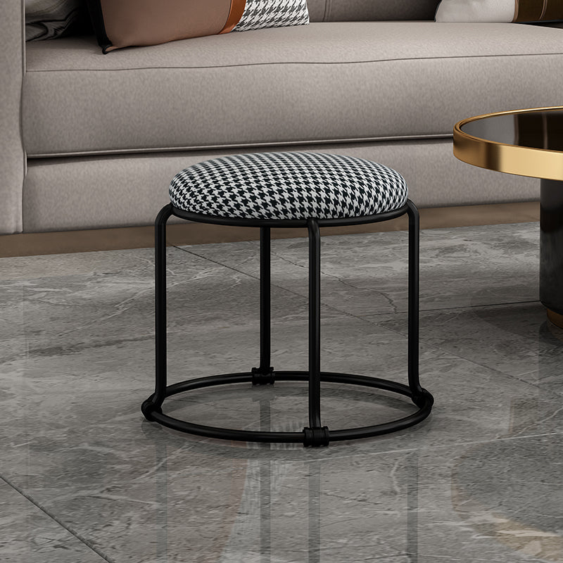 Contemporary Ottoman Fabric Upholstered Metal Frame Solid Color Round Ottoman