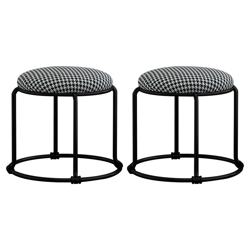 Contemporary Ottoman Fabric Upholstered Metal Frame Solid Color Round Ottoman