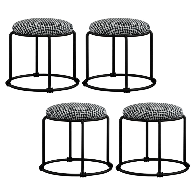 Contemporary Ottoman Fabric Upholstered Metal Frame Solid Color Round Ottoman