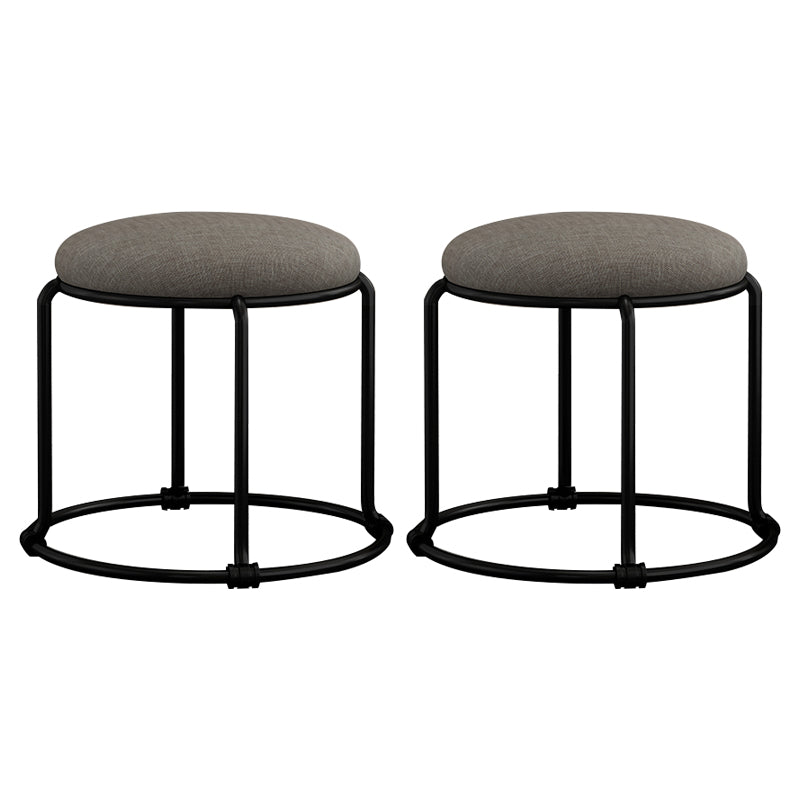 Contemporary Ottoman Fabric Upholstered Metal Frame Solid Color Round Ottoman