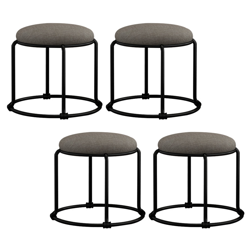 Contemporary Ottoman Fabric Upholstered Metal Frame Solid Color Round Ottoman