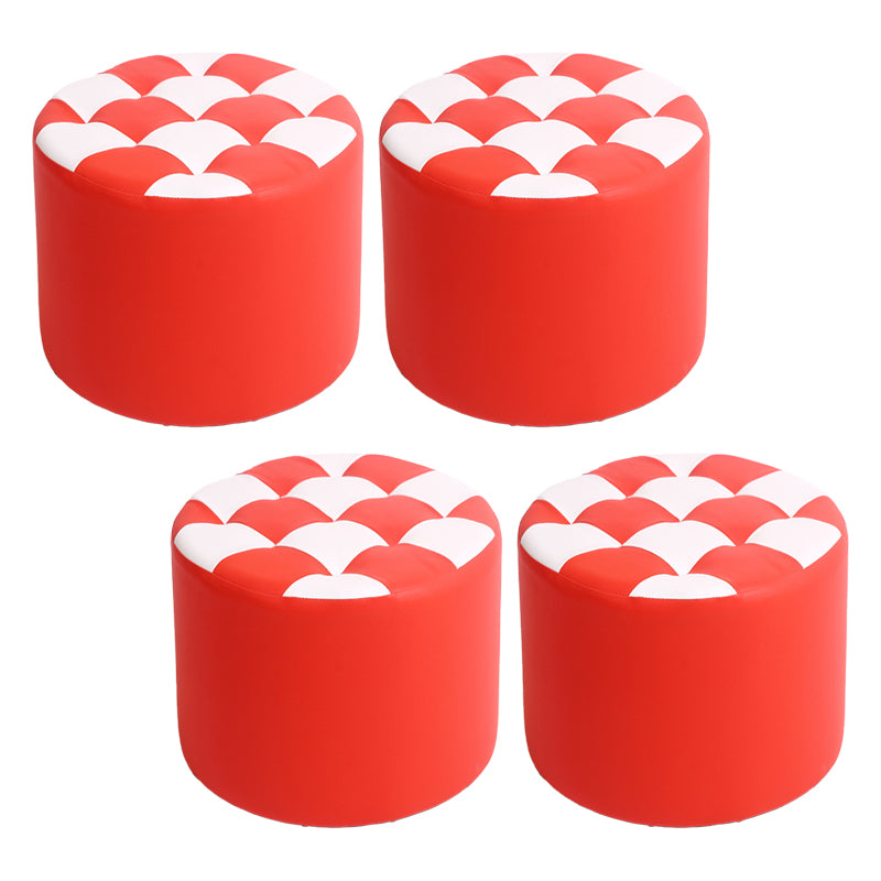 Modern Stain Resistant Standard Round Check Pattern Leather Pouf for Drawing Room